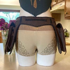 Hip Belt Pouch Brown Leather + Black trim + Labradorite man/woman unisex